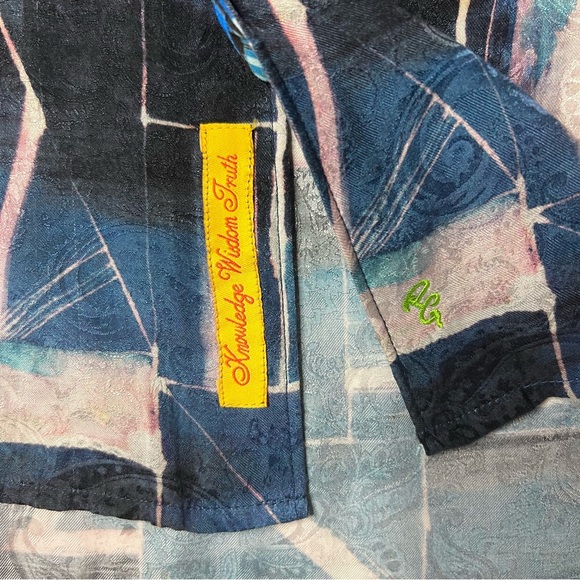 Robert Graham oceanic Abstract Short Sleeve Button Up Silk Shirt XL - Picture 6 of 10